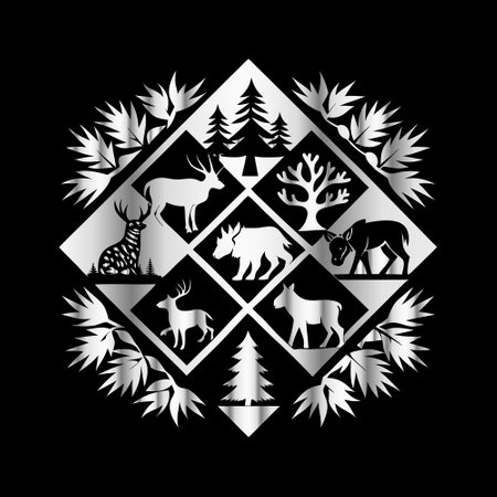 Deer, forest, tree. Vector illustration. Black and white graphics.のイラスト素材