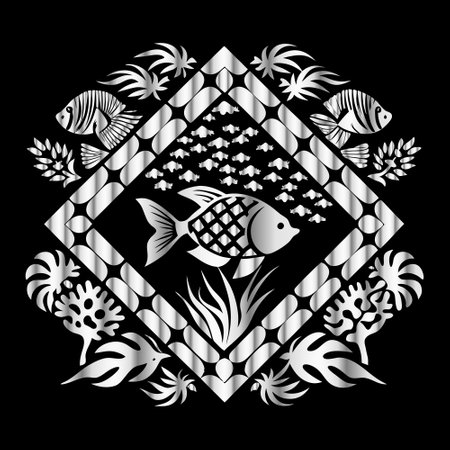Illustration of a fish in a frame on a black background.のイラスト素材