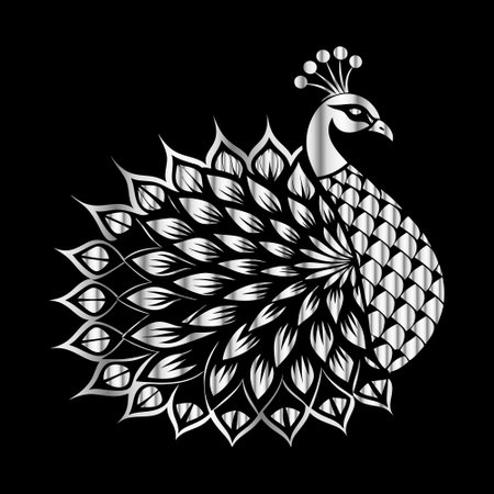 Peacock on a black background. Vector illustration for your designのイラスト素材