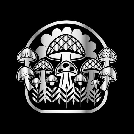 mushroom vector illustration on a black background. logo, emblemのイラスト素材