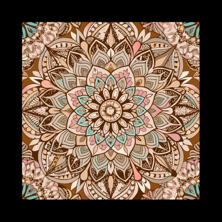 Mandala. Ethnic decorative element. Hand drawn backdrop. Islam, Arabic, Indian, ottoman motifs. Perfect for printing on fabric or paper.のイラスト素材