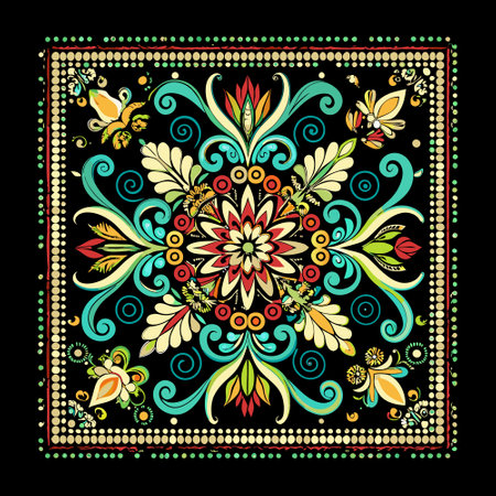 Traditional ornamental floral paisley bandanna. Square pattern.のイラスト素材