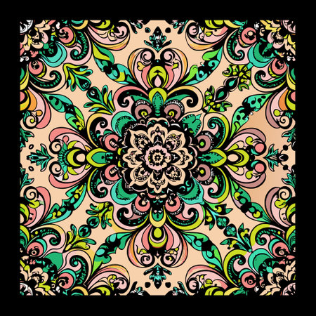Colorful ethnic patterned background. Arabesque vector ornament for your designのイラスト素材