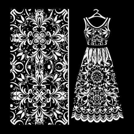 Wedding dress design. Vector illustration. Black and white pattern.のイラスト素材