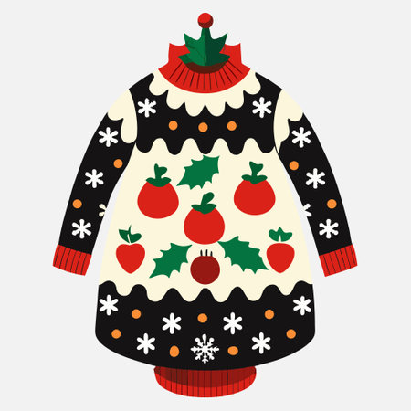 Christmas ugly sweater with a pattern of holly berry, vector illustrationのイラスト素材