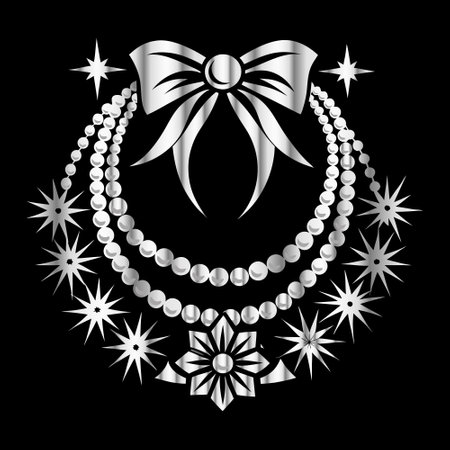 Necklace with pearls on a black background. Vector illustration.のイラスト素材