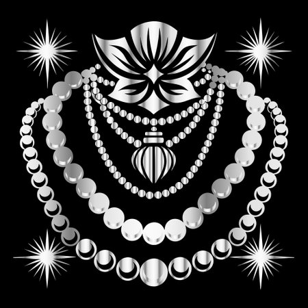 Pearl necklace set on a black background. Vector illustration. Eps 10.のイラスト素材