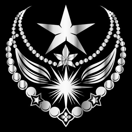 ornamental shield with laurel wreaths and stars on black backgroundのイラスト素材