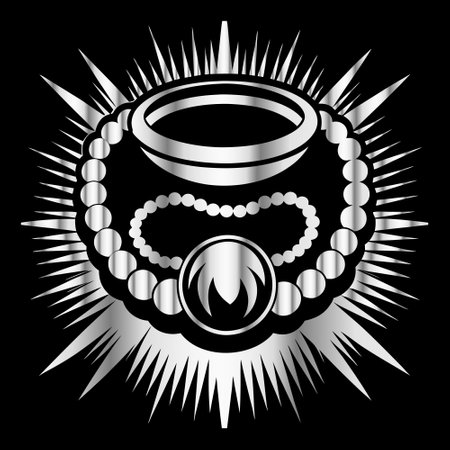 Illustration of a silver ring with a pearl on a black backgroundのイラスト素材