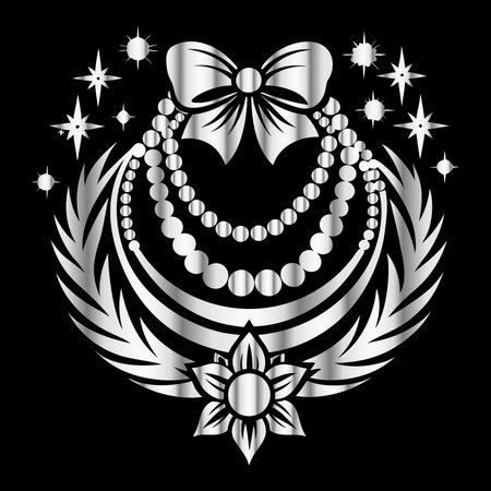 Vector illustration of a pearl necklace in a laurel wreath.のイラスト素材