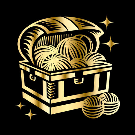 Treasure chest. Gold on black background. Vector illustration for your design.のイラスト素材