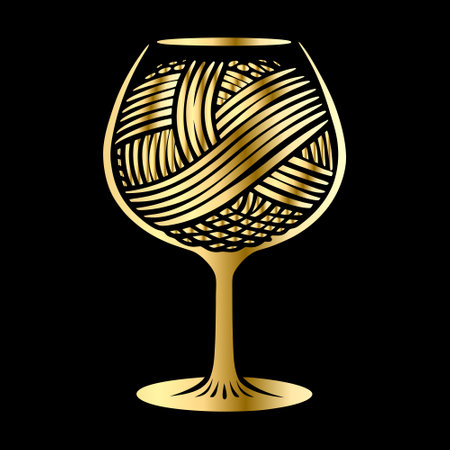 Wine glass with gold pattern on black background. Vector illustration.のイラスト素材