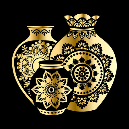 Vintage vase with floral pattern on a black background. Vector illustration.のイラスト素材
