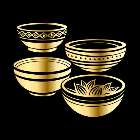 Bowls and bowls. Vector illustration isolated on black background.のイラスト素材