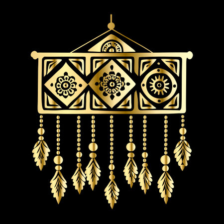 Vector illustration of a dreamcatcher with gold ornaments.のイラスト素材