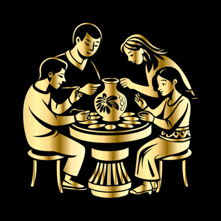 Group of people make pottery in pottery workshop. Vector illustrationのイラスト素材