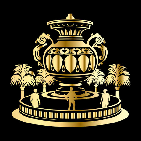 Egyptian vase with floral ornament on black background. Vector illustration.のイラスト素材
