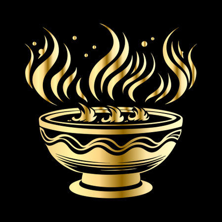 Illustration of a bowl of hot tea on a black background.のイラスト素材