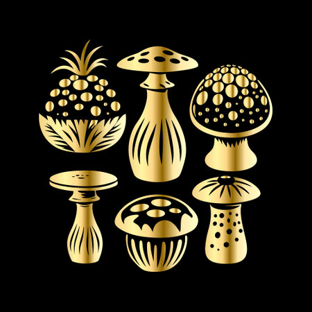 Mushroom set. Vector illustration. Isolated on black background.のイラスト素材
