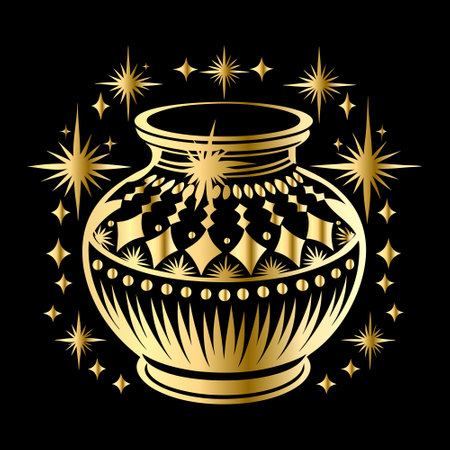 Illustration of a vase with stars on a black background.のイラスト素材