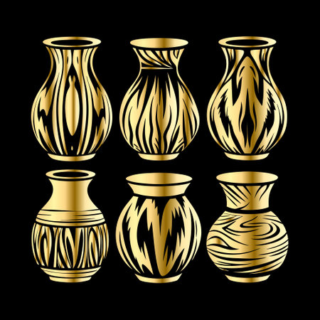 Set of golden vases on black background. Vector illustration for your designのイラスト素材