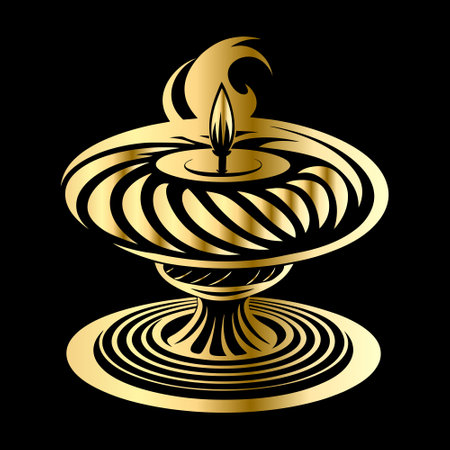 Gold diwali diya on black background. Vector illustration.のイラスト素材