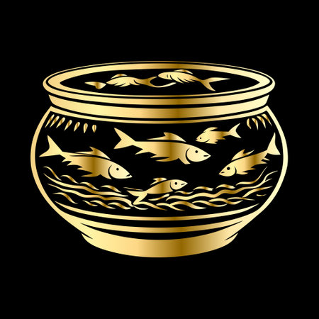 Gold fish bowl on black background. Vector illustration for your design.のイラスト素材