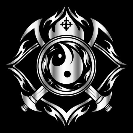 Heraldic symbol with yin and yang. Vector illustration.のイラスト素材