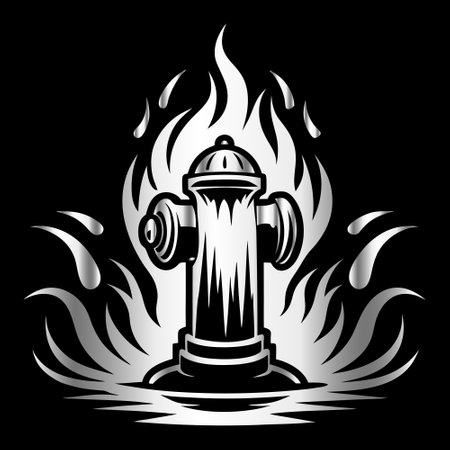 Fire hydrant with flames on a black background. Vector illustration.のイラスト素材