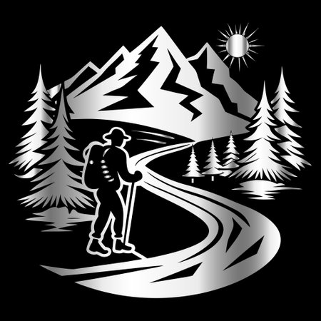 Skiing in the mountains. Vector illustration on black background.のイラスト素材