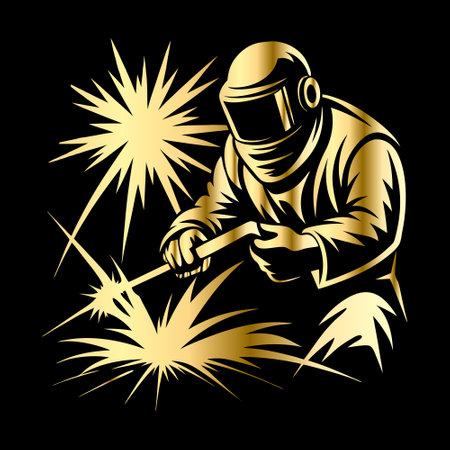 Welder with torch and sparks. Vector illustration on black background.のイラスト素材