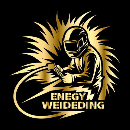 Welder with a protective helmet. Vector illustration on a black background.のイラスト素材