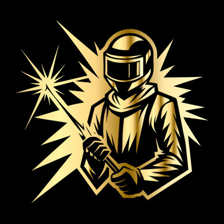 Welder with a torch in his hand. Vector illustration on black background.のイラスト素材