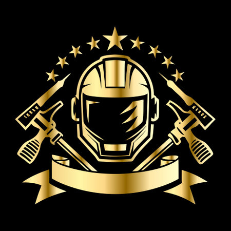 Hockey helmet with guns and ribbons. Vector illustration on black background.のイラスト素材