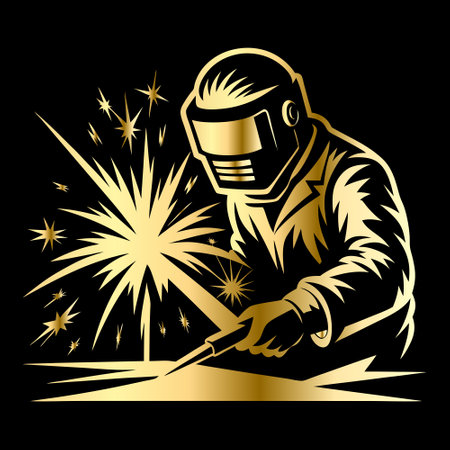 Welder with sparks and fireworks on black background. Vector illustration.のイラスト素材