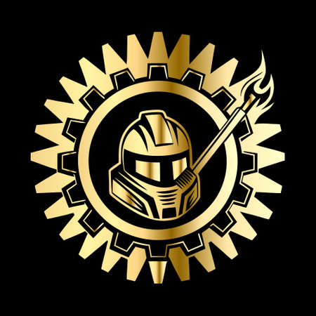 helmet and gear, industrial emblem, vector illustration, eps10のイラスト素材