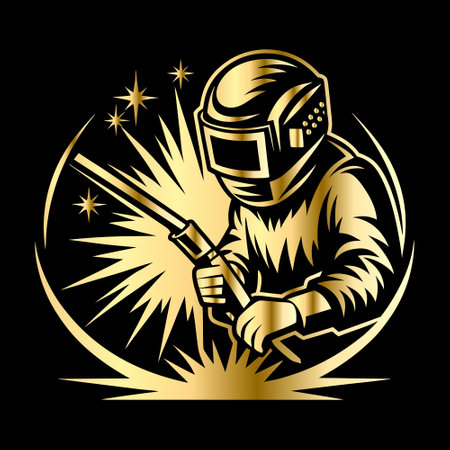 Welder with a torch in his hand. Vector illustration on black background.のイラスト素材