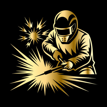 Welder with a welding torch on a black background. Vector illustration.のイラスト素材