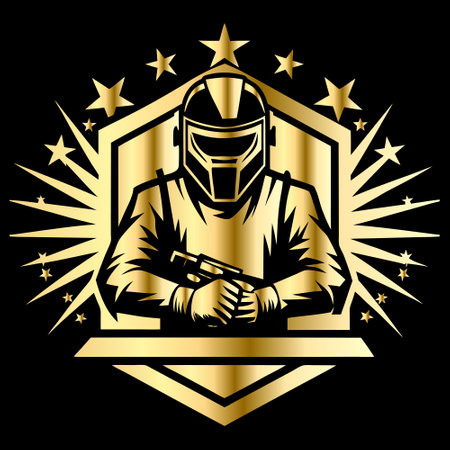 Welder with a gun in a protective helmet. Vector illustration.のイラスト素材