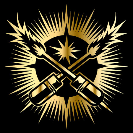 Vintage heraldic vector emblem created using crossed spears and royal crownのイラスト素材