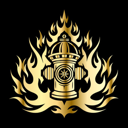 Fire hydrant with flame on the black background. Vector illustration.のイラスト素材