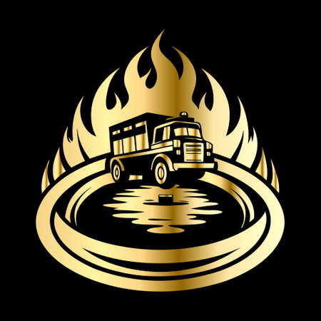 Fire truck on the water. Vector illustration on a black background.のイラスト素材