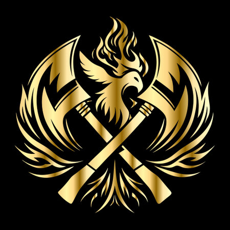 Vintage heraldic eagle with crossed axes isolated on black background.のイラスト素材