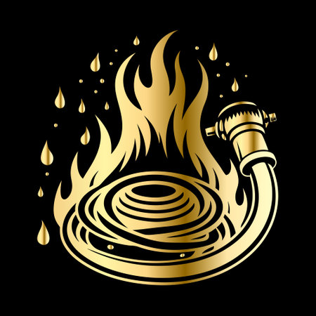 Fire hose with fire flames on a black background. Vector illustration.のイラスト素材