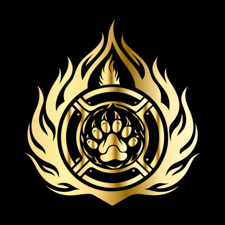 Tribal emblem with dog head in flames. Vector illustration.のイラスト素材