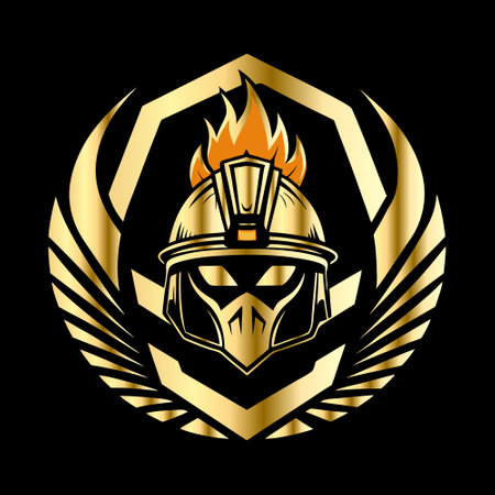 Fire fighter helmet with fire flames and laurel wreath vector logo template.のイラスト素材