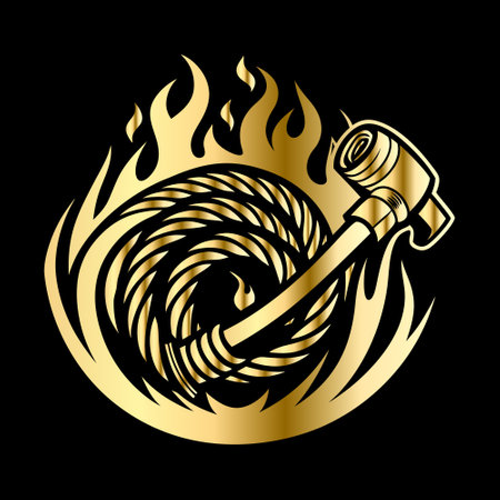 Firefighter emblem. Vector illustration on a black background. Design element.のイラスト素材