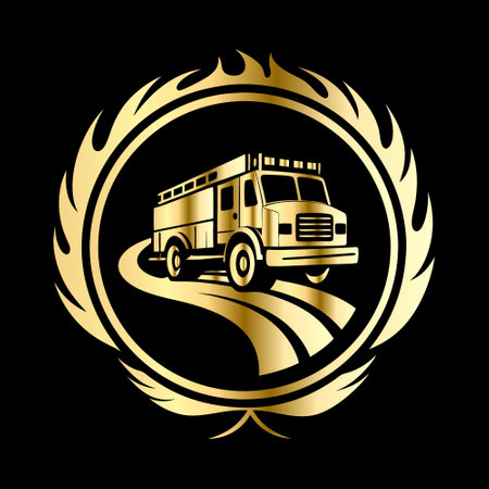 Fire truck icon. Vector illustration on black background for graphic and web design.のイラスト素材