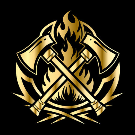 Crossed axes on fire. Vector illustration on a black background.のイラスト素材