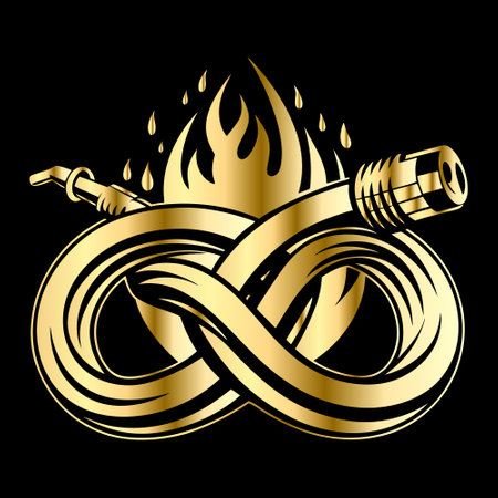 Fire hose and fire flame. Vector illustration on a black background.のイラスト素材